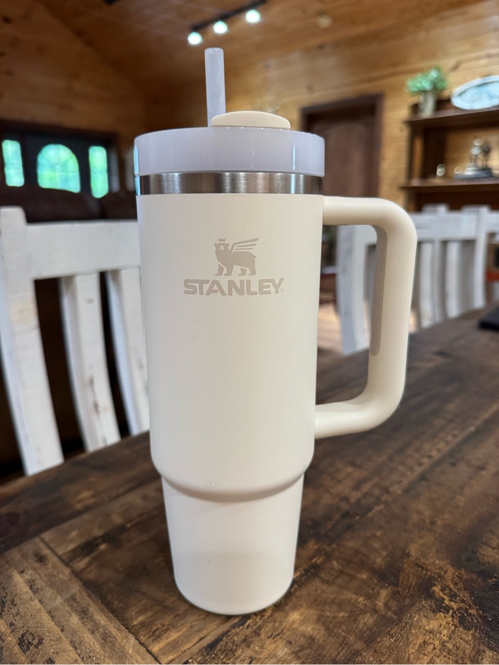 Stanley Ivory/White Travel Tumbler with Handle and Straw